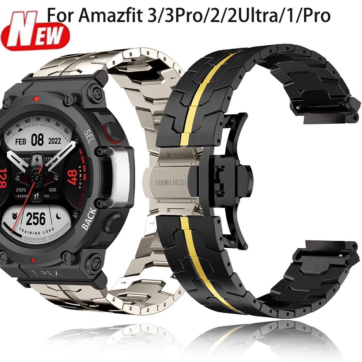 Luxury Metal Band for Huami Amazfit T-rex Ultra 3/3Pro 2/2Ultra Stainless Steel Strap for T-rex Pro/1 Folding Buckle Bracelet