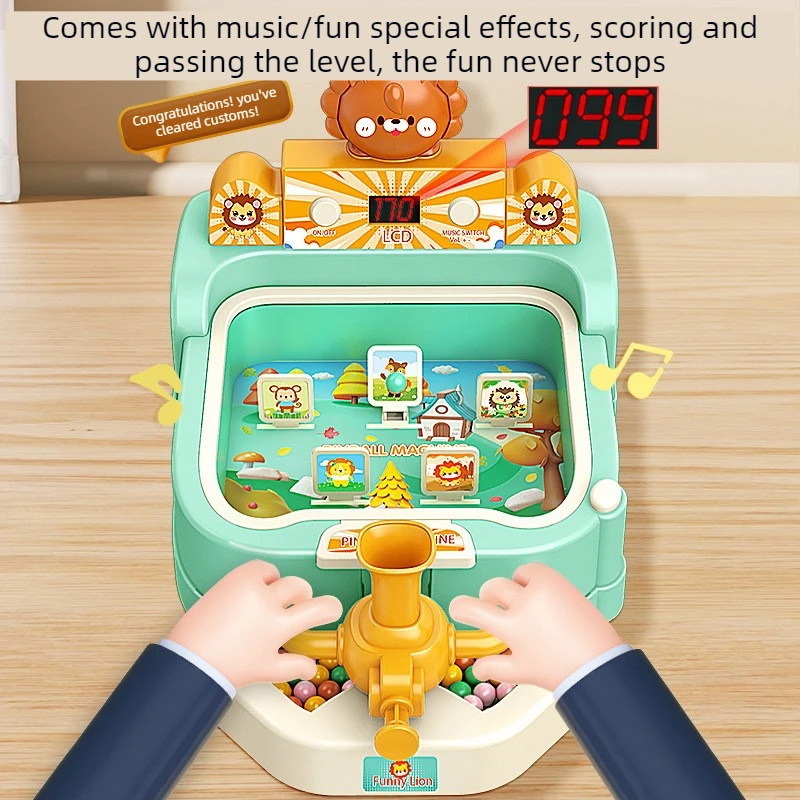 Kids Marble Game Machine Cute Tabletop Pinball Toy with LED Score Display Sound Kid Educational Hand-Eye Coordination Toys