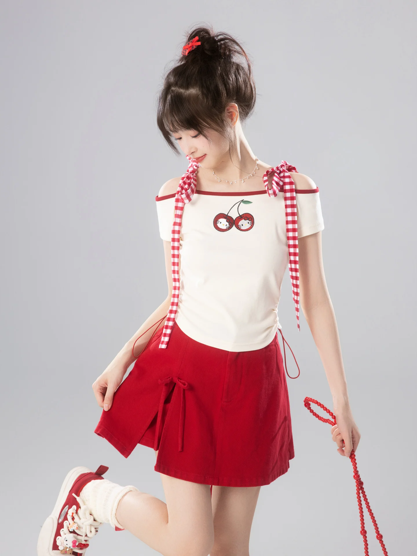 

Sweet Fi Low Salt Sugar Bean Parrot Red Denim orts Women Summer Outdoor Wear Thin Model Slimming Thin Pants Skirt