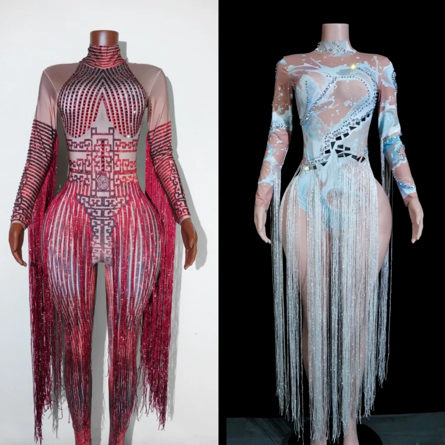 

Gogo Drag Queen Bodysuit Purple Rhinestone Fringe Sexy Stage Performer Woman Costume Outfit Singer Clothes Pole Dance Birthday