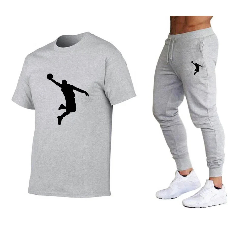 Męski T-shirt i spodnie do joggingu, płaszcz hip-hopowy, marka casual, tj.w gorącym, latem