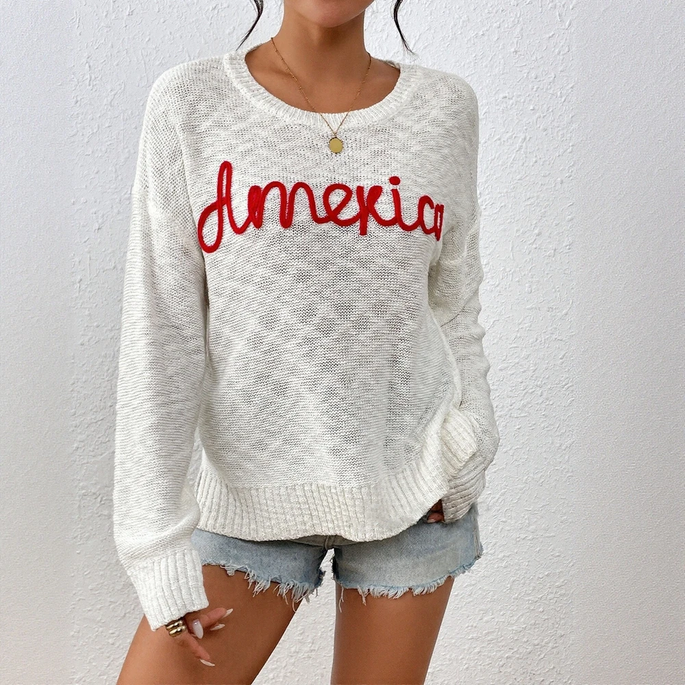 

Женский свитер с круглым вырезом и длинными рукавами, осень-зима, шикарный корейский повседневный топ с буквами контрастного цвета