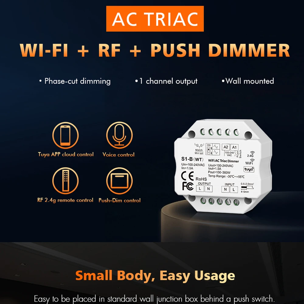 Tuya Smart Life WiFi RF AC Triac Dimmer LED Controller Push Switch 110V 220V 230V Wireless Remote Smart Home Alexa Google Home
