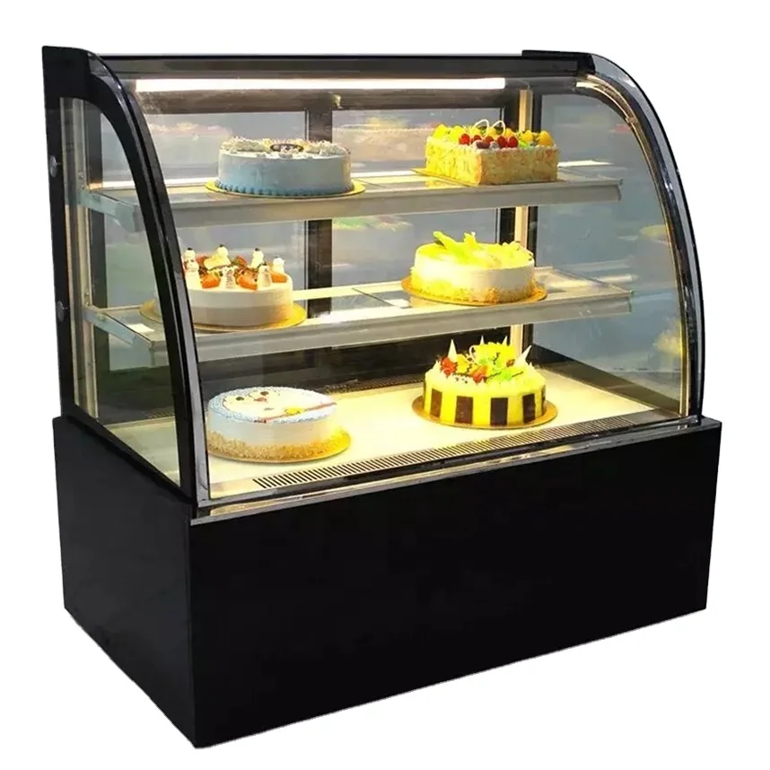 Green Health Refrigerator Commercial Cake Bakery Display Showcase Counter Cooler with Curved or Square Glass