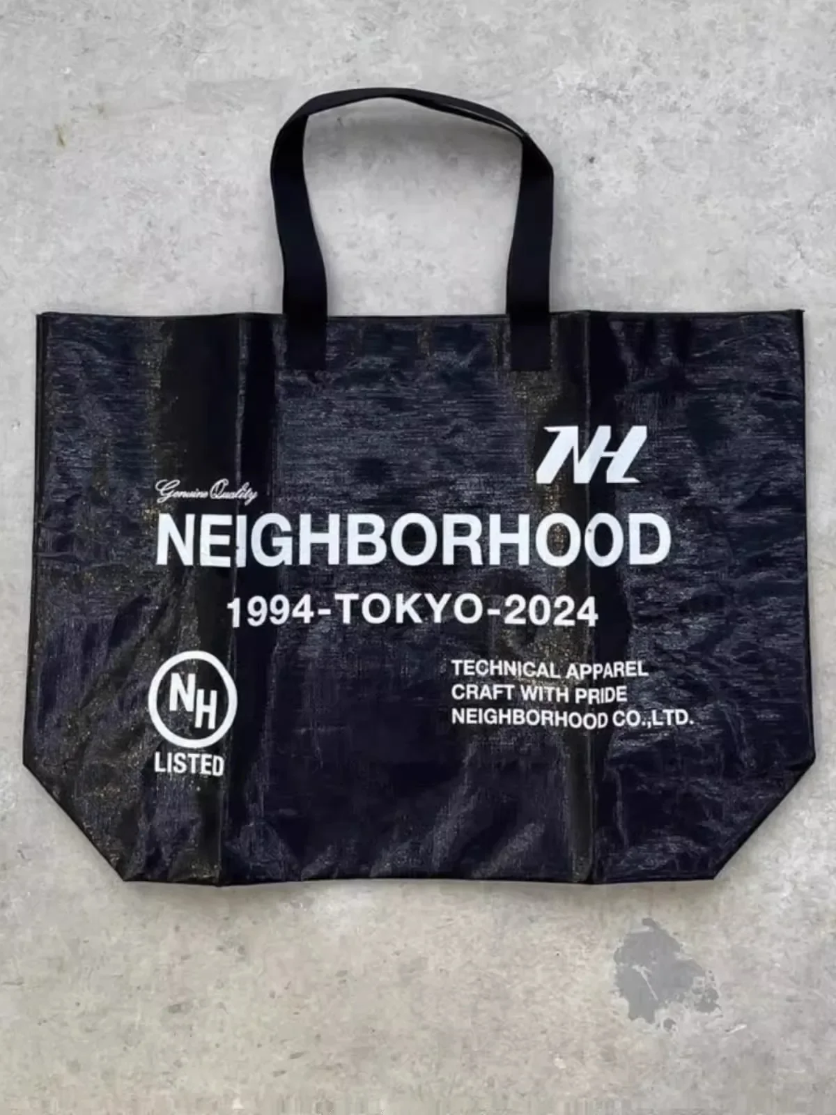 

NEIGHBORHOOD handbag NBHD solid black letter handheld woven tote bag FLEXIBLE BAG