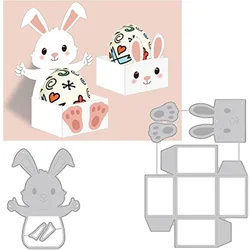 2Pcs Easter Themed Cutting Dies Stencils, 3D Rabbit Shaped Box with Egg Pattern Stencil Templates for Scrapbooking, Card Making