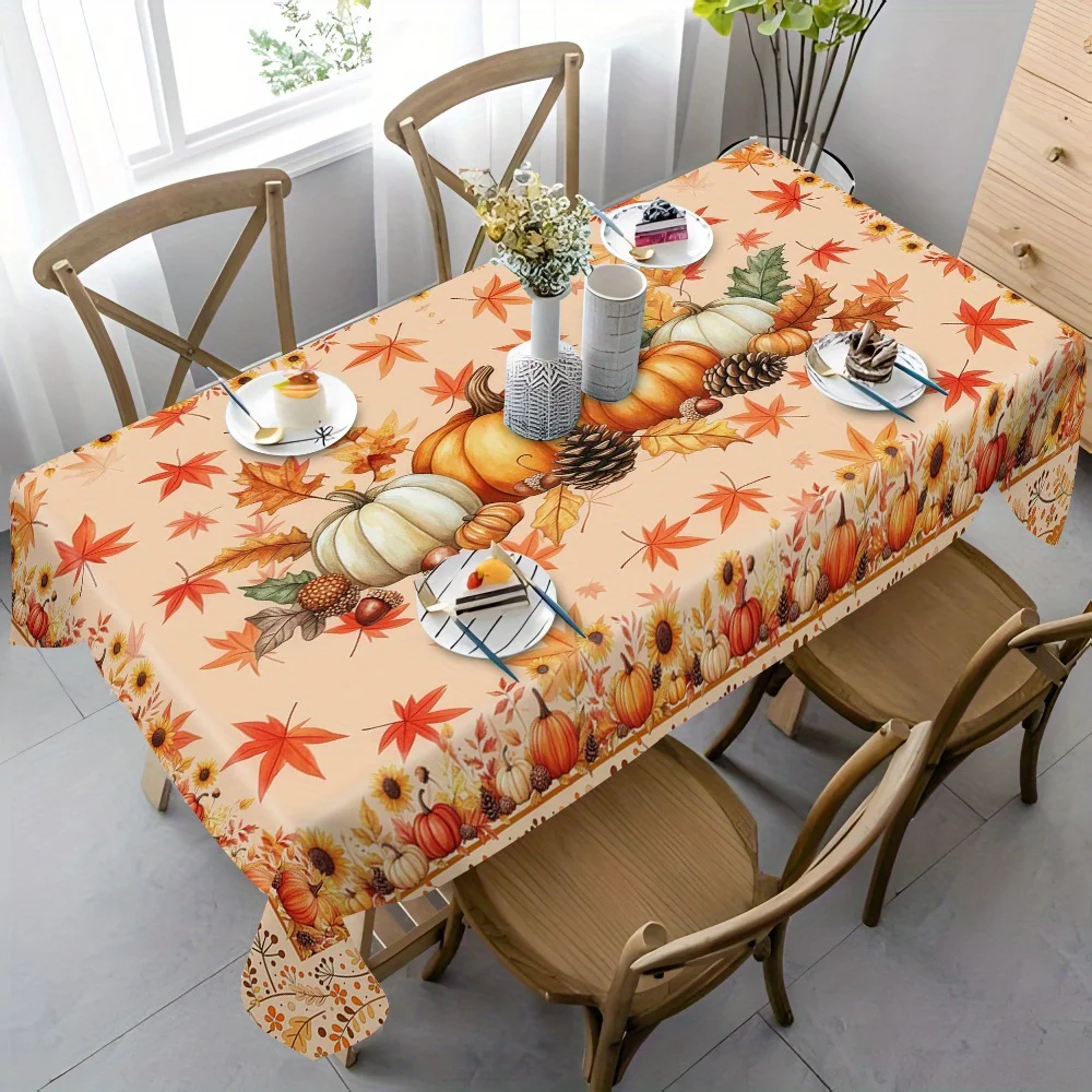 Autumn Pumpkins Maple Leaves Tablecloths for Table Decoration Fall Thanksgiving Sunflower Kitchen Dining Table Cloth Party Decor
