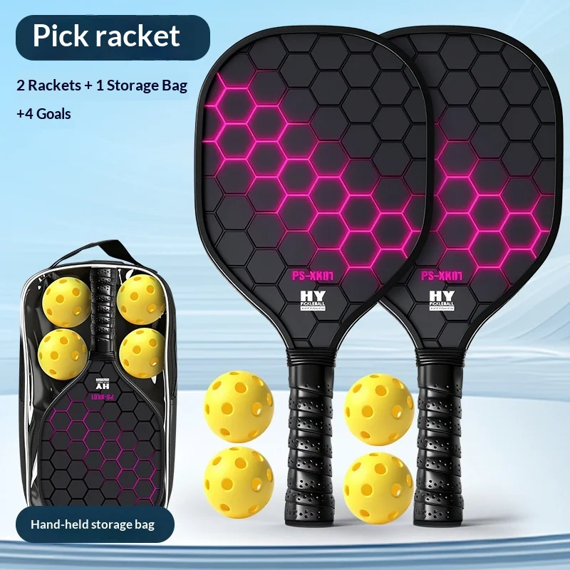 

Набор профессиональных ракеток для пиклбола HY PS-XK07 из стекловолокна с большим зоной удара, 2 ракетки, 4 мяча, 1 сумка для переноски, для взрослых и детей