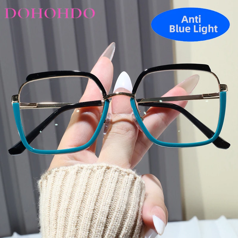 Fashion Metal Oversized Square Frame Anti-blue Light Glasses Women Men Luxury Brand Use Computer Optical Eye Protection Eyewear