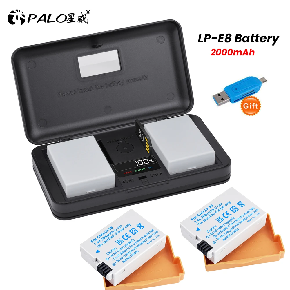 2000mAh LP-E8 LP E8 LPE8 Battery+LCD USB Dual Charger for Canon EOS Rebel T3i T2i T4i T5i 600D 550D 650D 700D Kiss X5 X4 X6 X7
