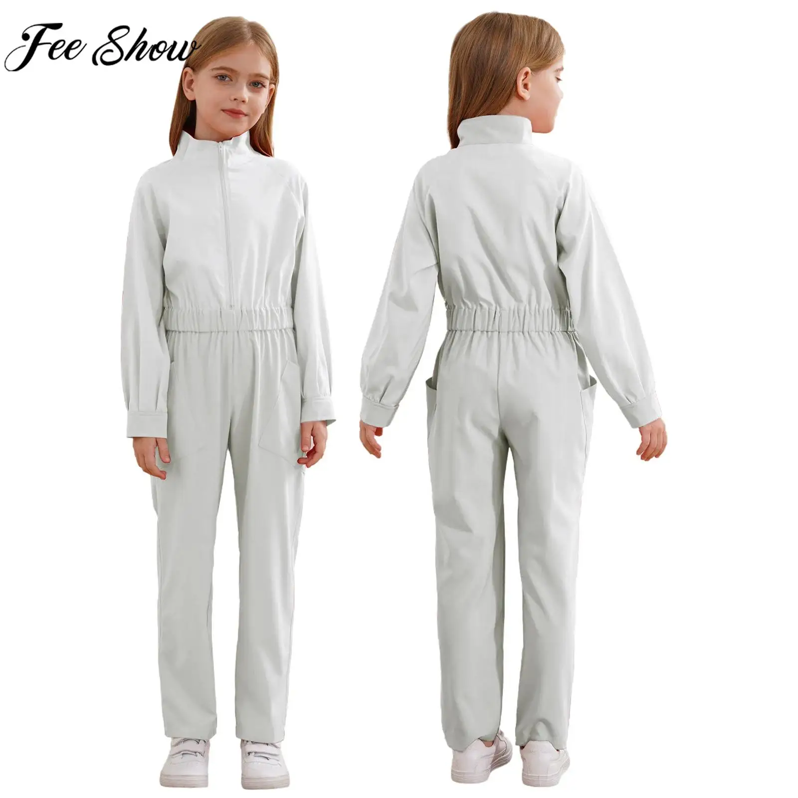 Children Fashion Casual Jumpsuit Long Sleeve Zipper Overall Hip Hop Jazz Street Dance Costume Euro Workwear Coveralls Streetwear