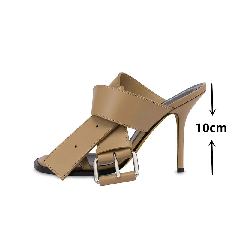 European and American Summer New Women\'s Stiletto Slippers Fashion Belt Buckle Round Head Outdoor Toothed Sandals