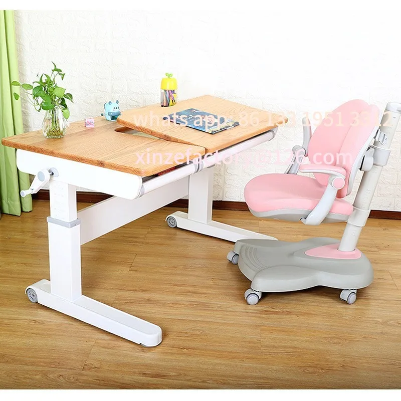 Scrivania in legno massello con sollevamento alto e basso per bambini, studenti delle scuole primarie e secondarie, scrittoio domestico, studio per bambini