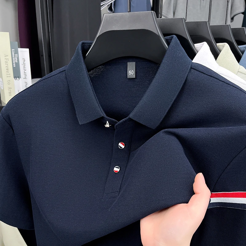 

100Cotton High Quality Men's Polo Shirt Lapel Short Sleeve T-Shirt Summer New Color Blocked Simple Fashion Business MensWear Top