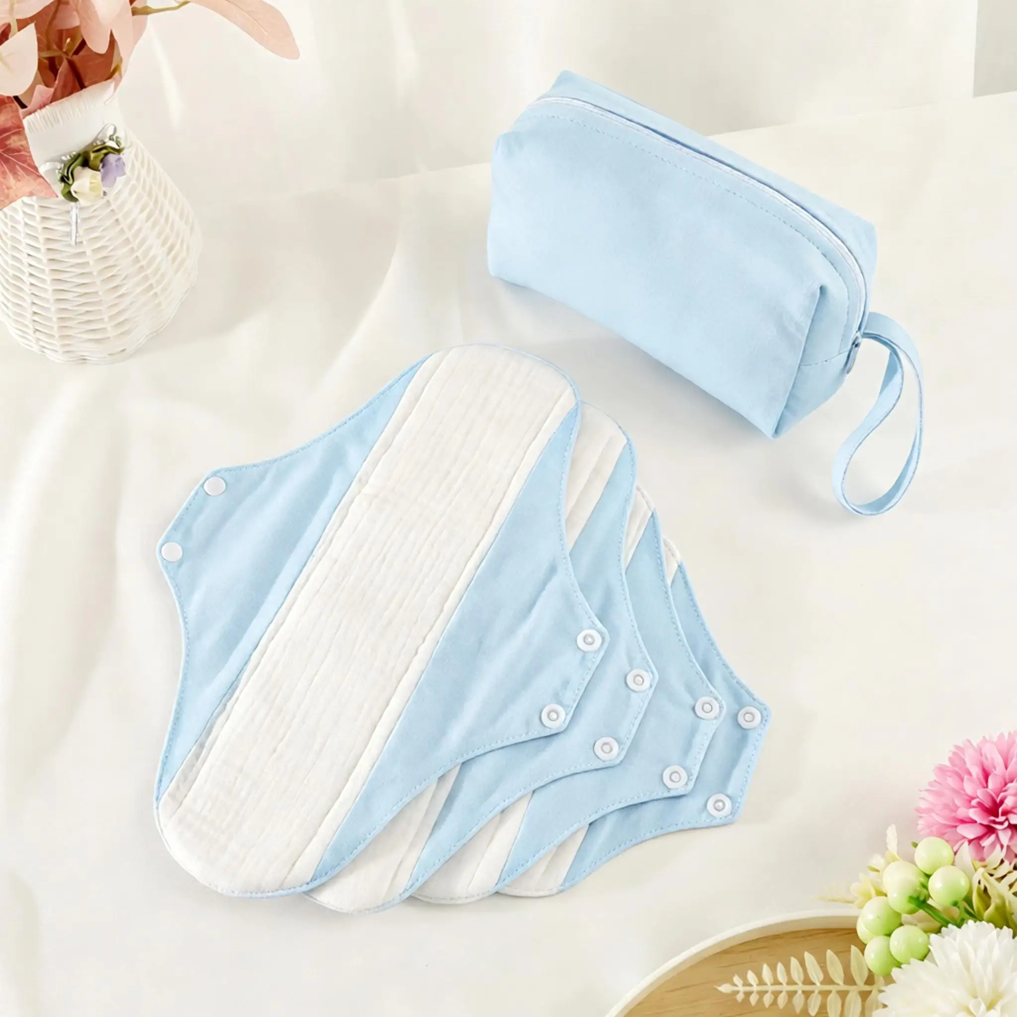 Reusable Washable Cotton Cloth Menstrual Pads 5Pcs Set Absorbent Leakproof Sanitary Pads For Women Postpartum Incontinence Care