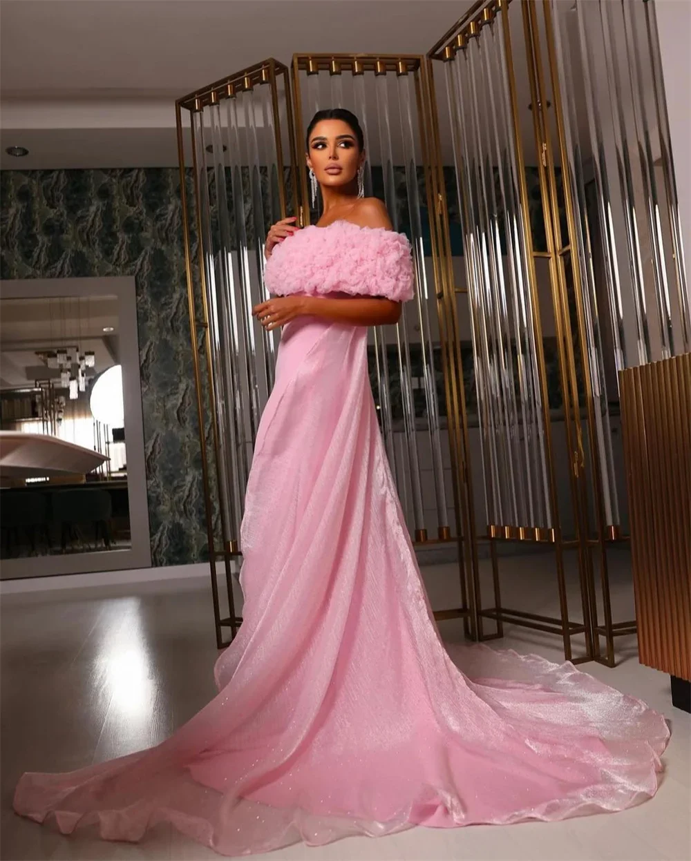 Customized Prom Gown Formal Saudi Arabia Strapless A-line Floor Length Skirts Tulle 3D Rose Flower Bespoke Occasion Dresses Even