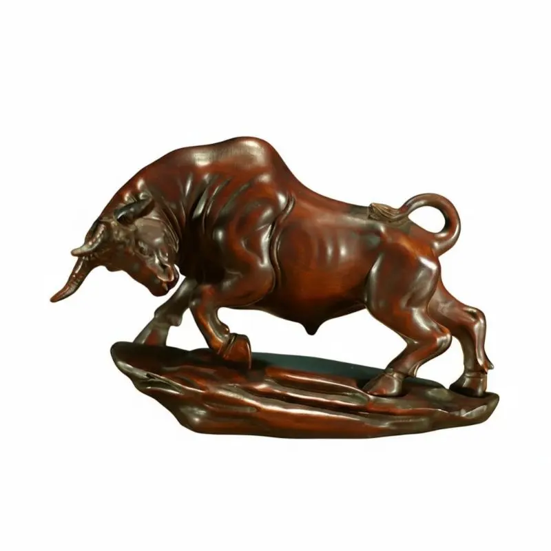 

Деревянная скульптура быка по знаку зодиака, настольный декор из самшита, антикварная отделка, Бык с Уолл-стрит, ручная резьба, деловой подарок