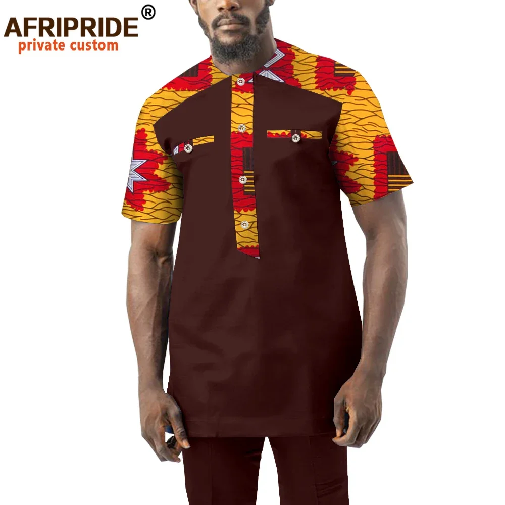 Men`s Casual Tracksuit African Clothing Print Shirts and Pants Set Dashiki Outfits Tops Ankara Blouse AFRIPRIDE A1916064