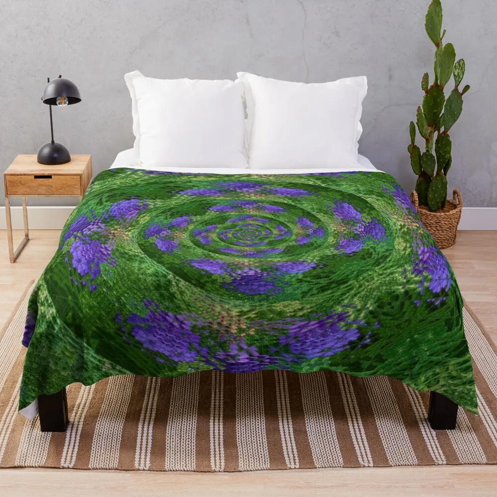 Purple Flowers in Kaleidoscope Spirals Throw Blanket blankets and throws decorative Blankets