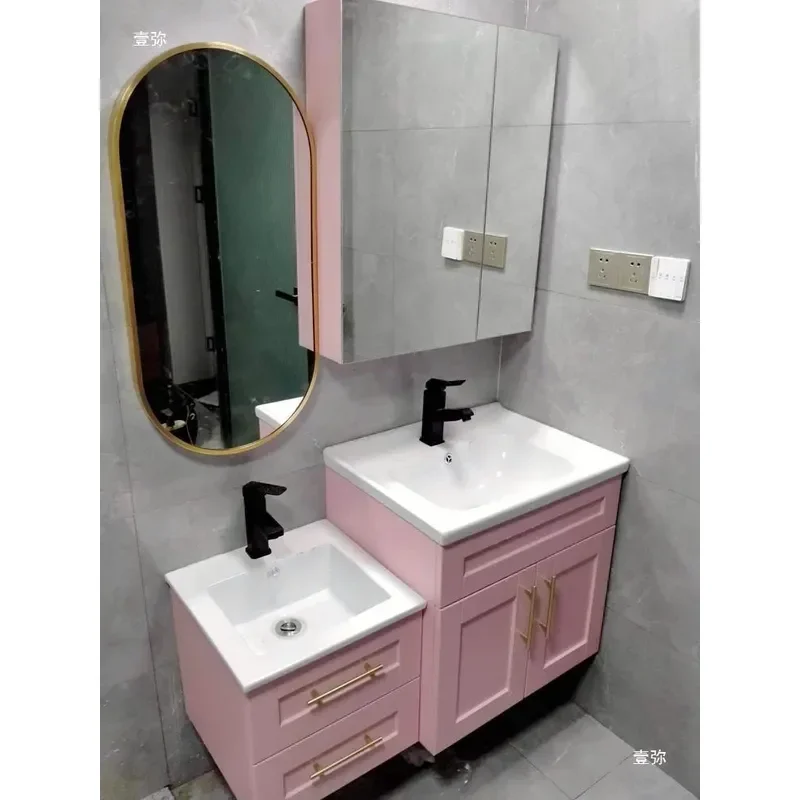 Parent Child Bathroom Cabinet High Low Dual Height Ceramic Wash Basin Combo Two Grid Sink for Kids and Adults Hand Washing