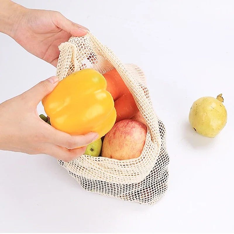 Eco Vegetable Reusable Bag Cotton Mesh Bags Produce Bag for Kitchen Fruit Vegetable Bags Reusable Cotton Shopping Bag