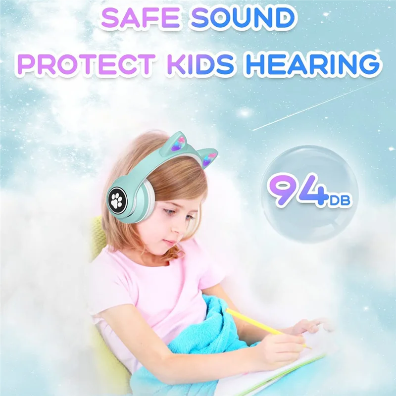 سماعات رأس موثوقة للأطفال مزودة بميكروفون/إضاءة LED RGB، سماعات بلوتوث للأطفال اللوحي/المدرسة/الآي باد/الهاتف الذكي - أخضر