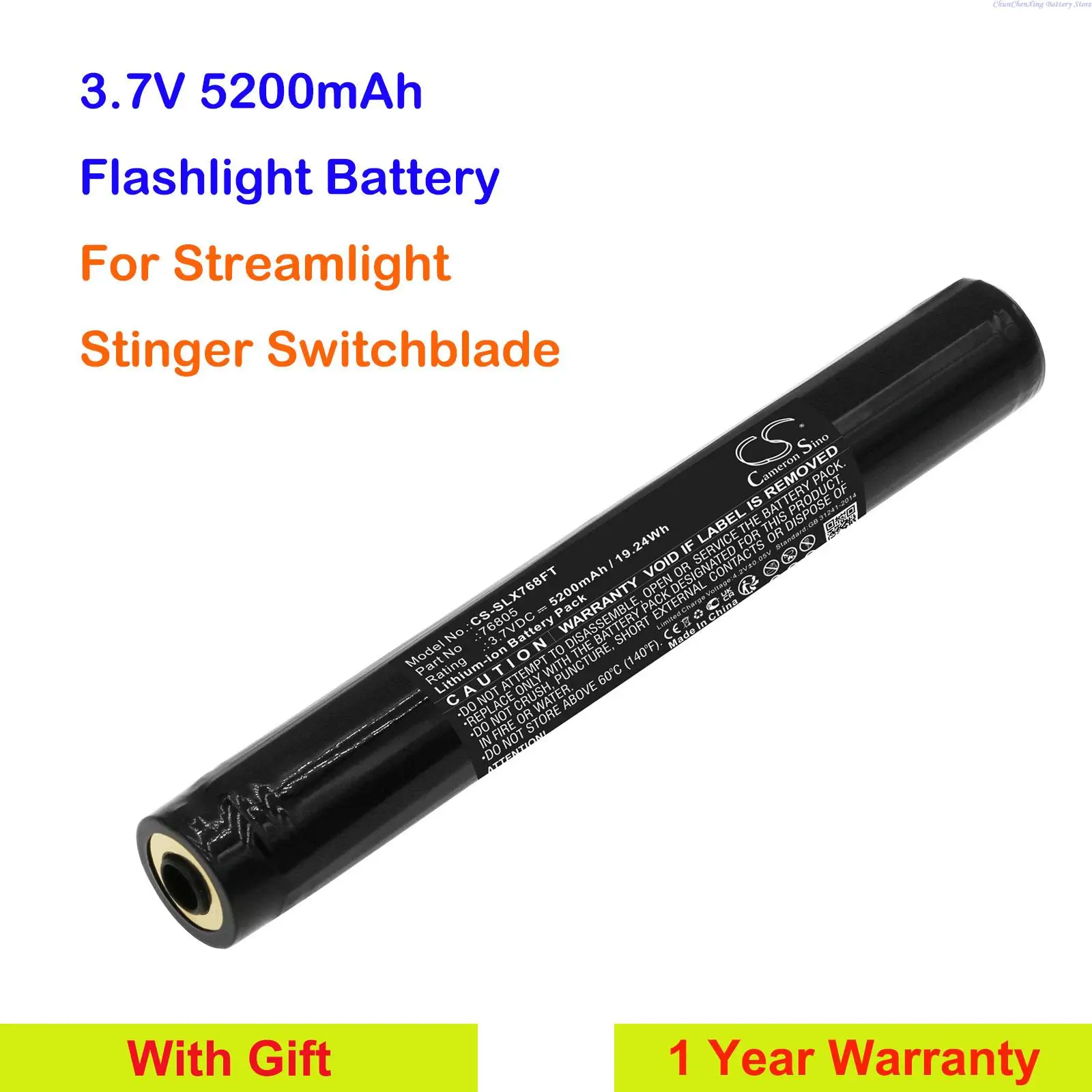 Cameron Sino 5200mAh Replacement Flashlight Battery 76805 for Streamlight Stinger Switchblade + Gifts