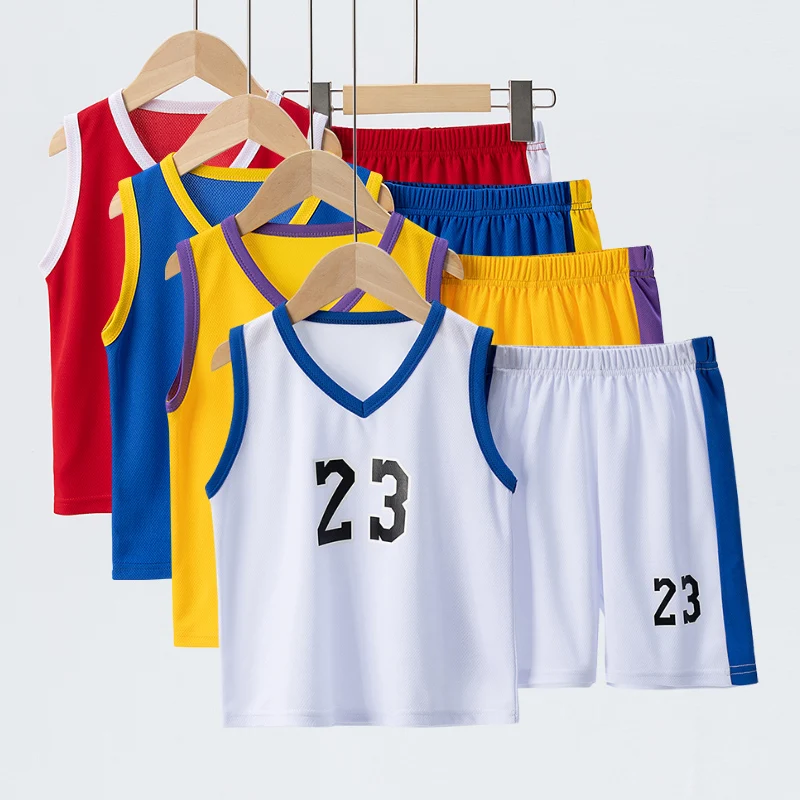 Summer CHILDREN\'S Basketball Suit Boys and Girls Sports Vest Shorts Suit 23rd Handsome Boys and Students Vest Suit 2-piece.