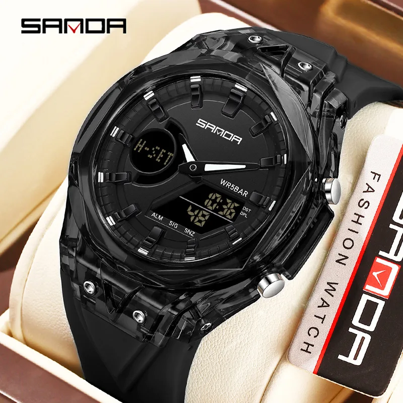 SANDA2025 Reloj de deportes nuevos para hombres y mujeres, resistente al agua, pantalla Dual, luz nocturna, despertador para dormir, reloj electrónico para estudiantes