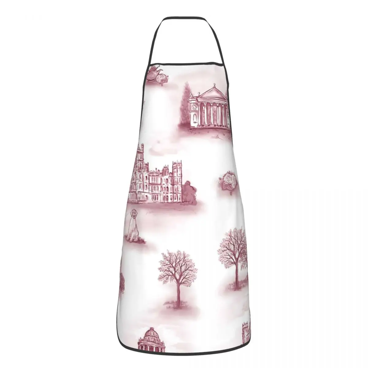 Burgundy Downton Abbey Inspired Toile Apron Chef Cooking Cuisine Tablier Waterproof Bib Kitchen Cleaning Pinafore for Women Men