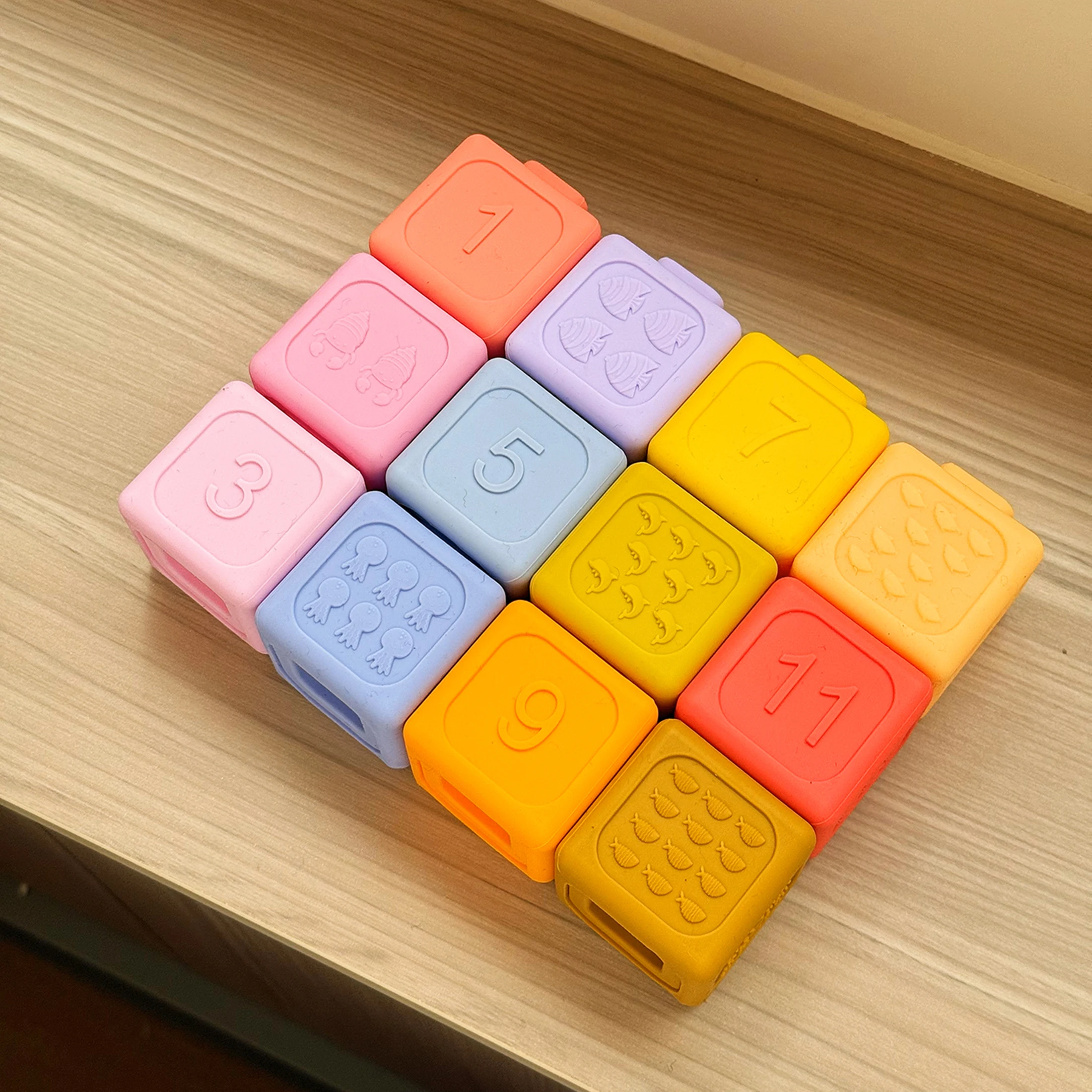 1Set Montessori Baby Sensory Stacking Blocks Soft Silicone Building Teether Toy Educational Toys For Kids Building Block Toy