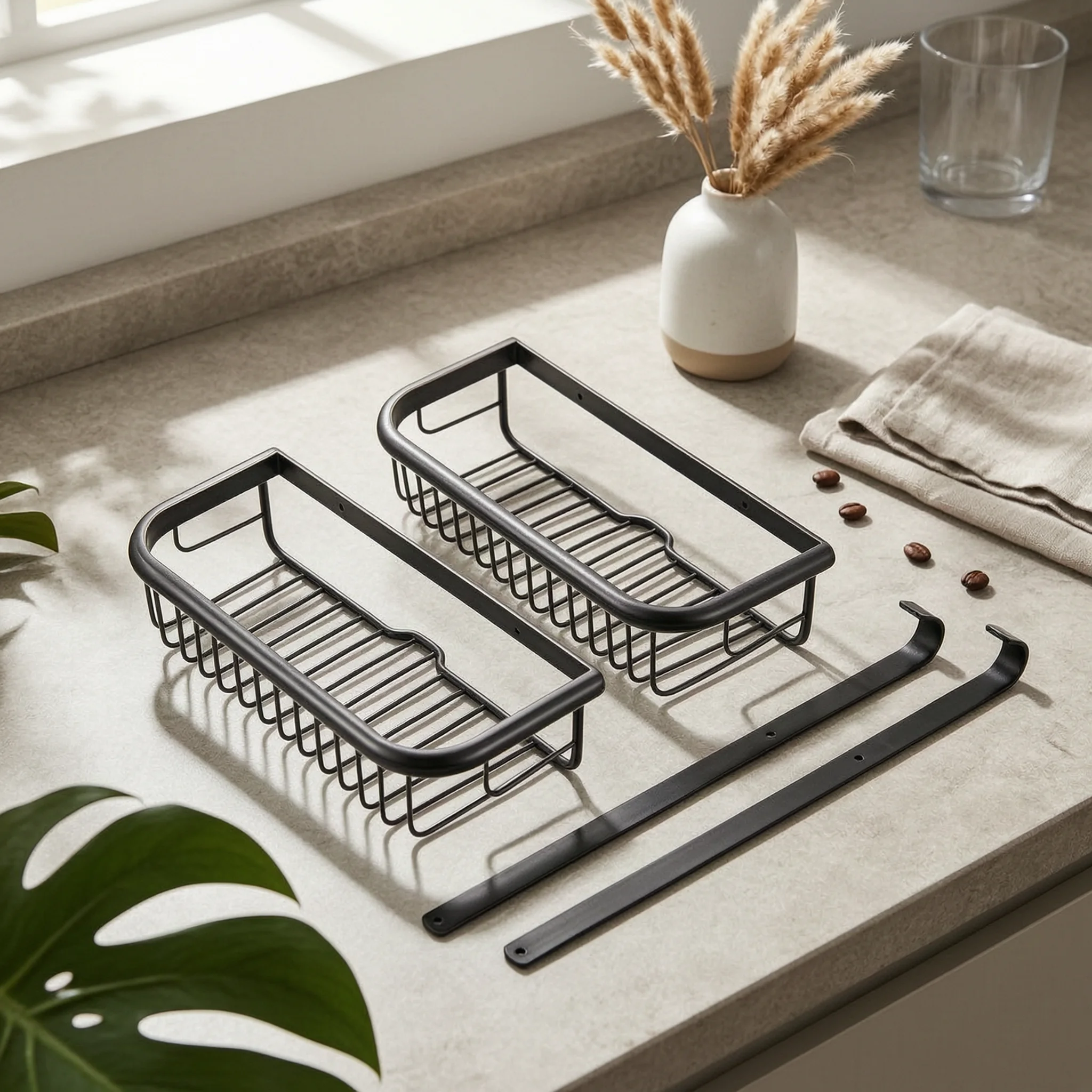 Bathroom Storage Rack with Two Baskets Sturdy Double-Layer Bathroom Rack Two-Tier Shower Basket Rustproof Wall Organizer