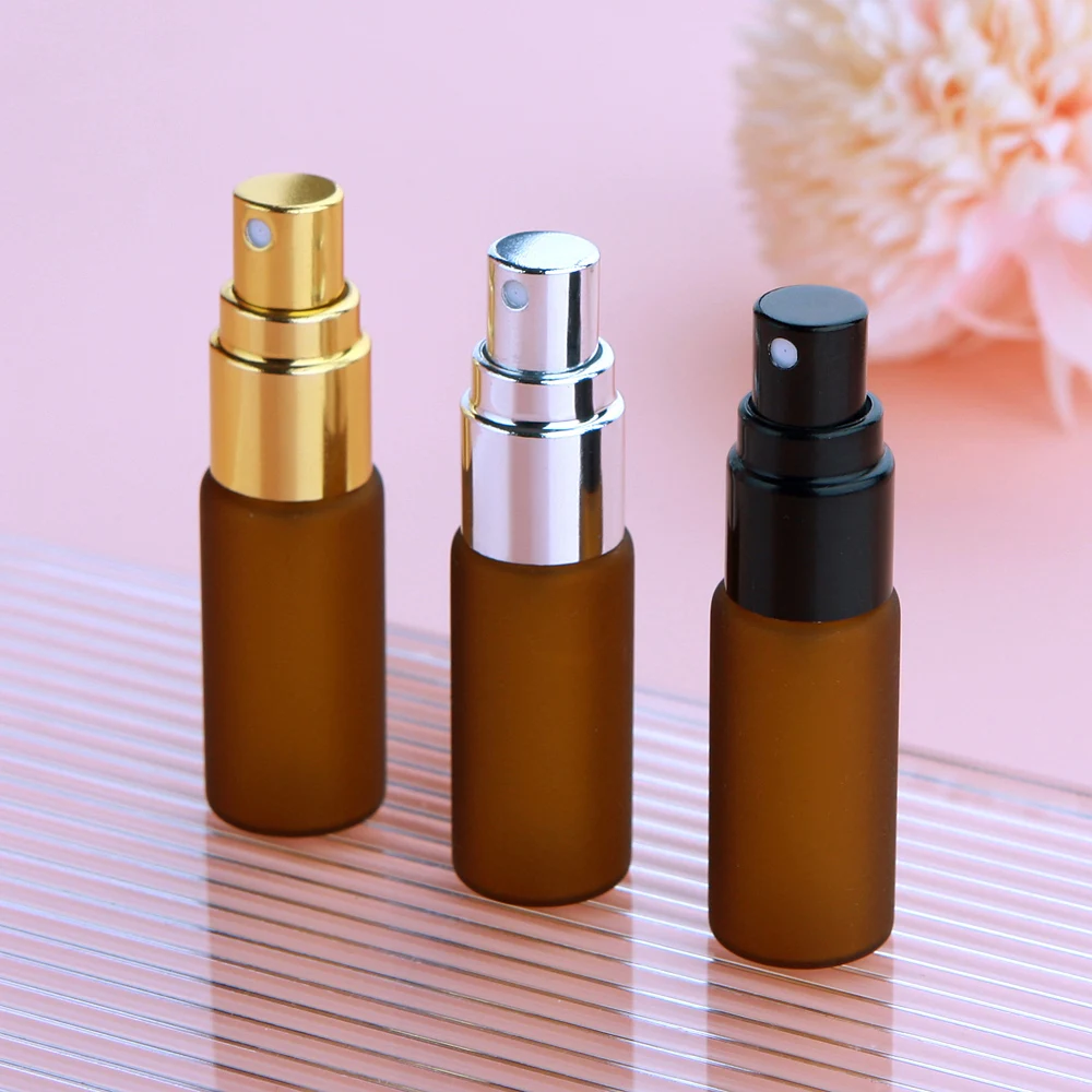 100 Pcs/Lot 5ml Amber Refillable Perfume Bottle Atomizer Frosted Glass Spray Bottle Portable Travel Container Cosmetic