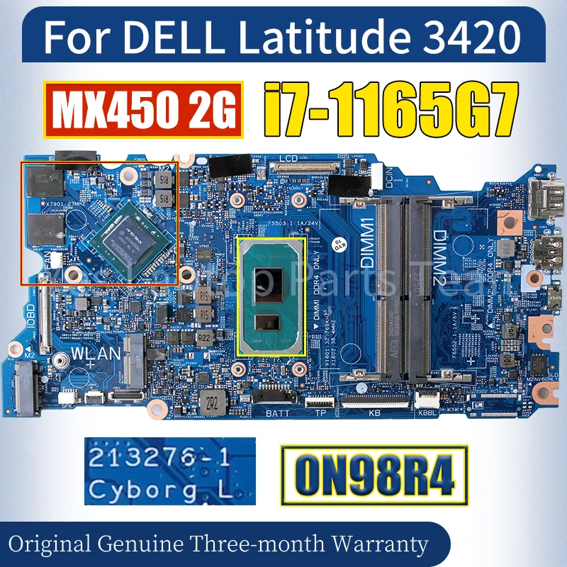 213276-1 For DELL Latitude 3420 Laptop Mainboard CN-0N98R4 0N98R4 SRK02 i7-1165G7 MX450 N18S-G5-A1 Notebook Motherboard