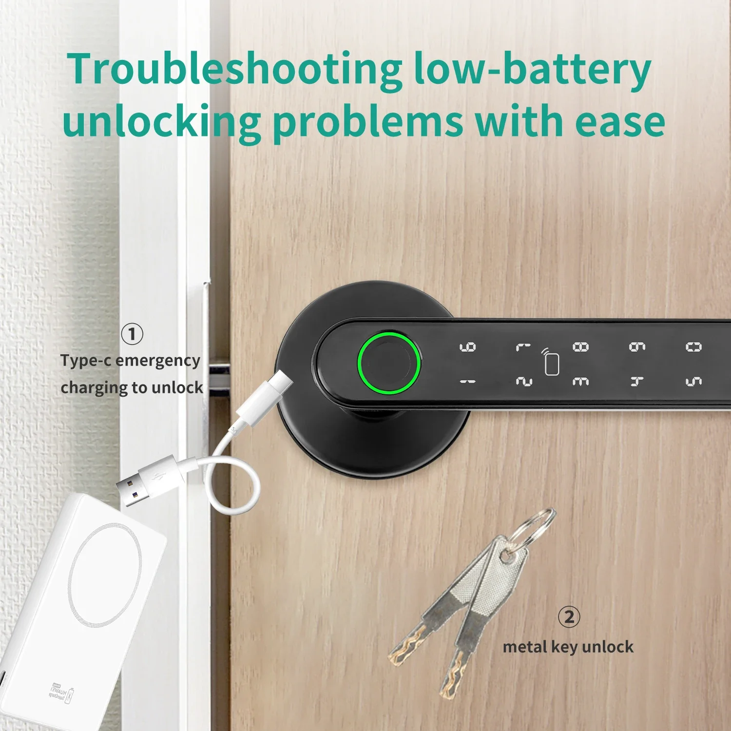 Tuya Smart Door Handle Fingerprint Lock Support Key IC Card Password App Control Unlock Keyless Entry Safety Lock