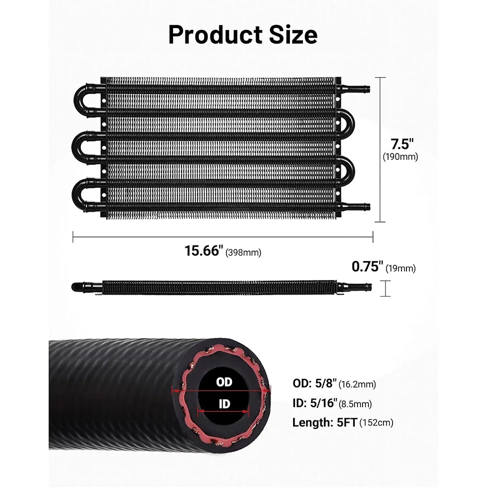 

Универсальный комплект масляного радиатора трансмиссии 5/16, 6-проходной трубчатый ребро, алюминиевый черный
