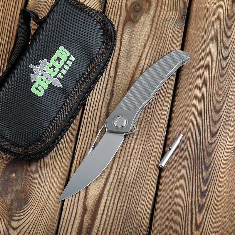 

Green thorn, Mini Quantum folding knife, VG10 blade, TC4 Titanium 3D handle camping outdoor fruit knife EDC tool