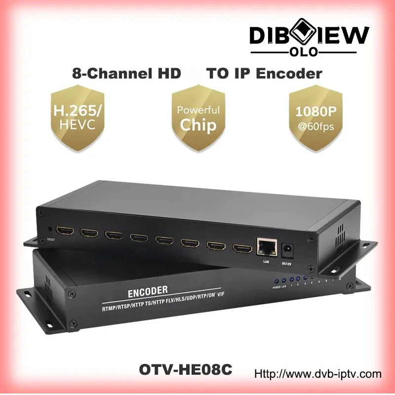 OTV-HE08C 8 channels SRT ProVideo Media Encoder to Ip H.264 H.265 IPTV MPEG4 RTSP HLS RTMPS HD Live Stream Facebook youtube