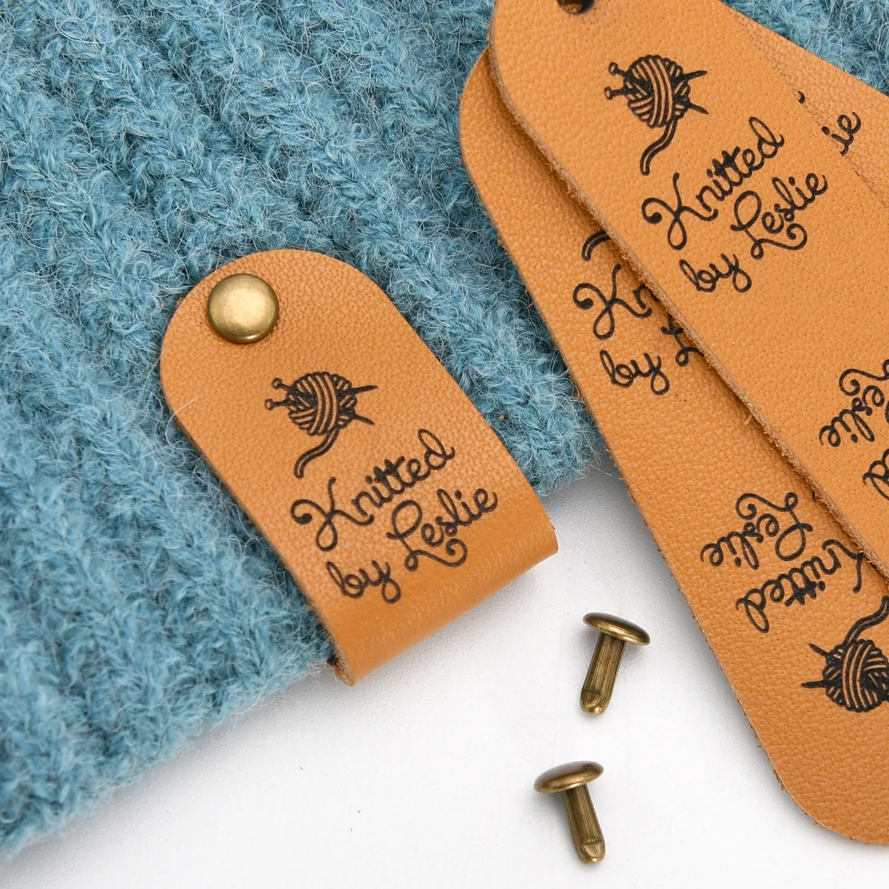 Knitting Labels, Leather Crochet Labels, Custom Tags, Leather Knitting Tags, Leather Labels For Handmade, Centre Fold, D504 