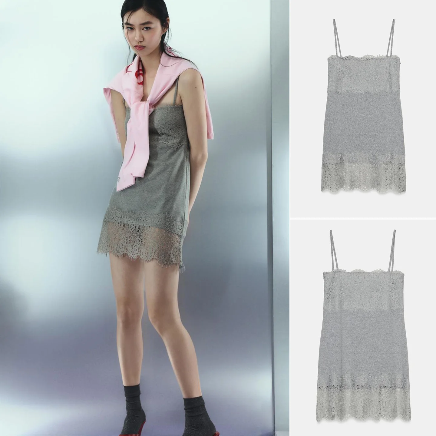 Minimalist Style Lace Trim Short  Dress Women's Spring Summer New Arrival Straight Cut Shoulder Strap Dress City Commute ...