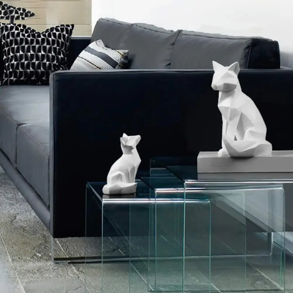 Geometric Fox Sculpture Animal Statues Simple White Abstract Ornaments Modern Home Decorations Interior Ornaments