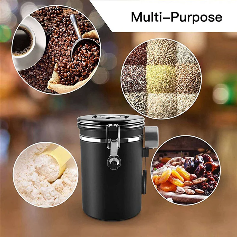 

ABPQ-2X Coffee Jar Airtight 500G Beans,1.8L Beans Container,Vacuum Coffee Box With Spoon Storage Jar For Coffee Powder,Cocoa