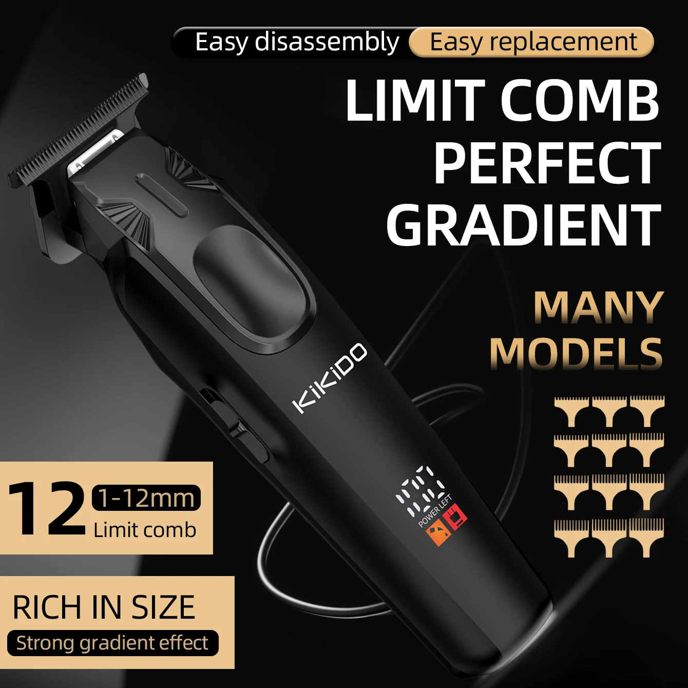 KIKIDO Electric Barber Hair Trimmer LED Professional Hair Cutting Machine Home Appliance Combo Kit Adjustable Clipper 7200rpm