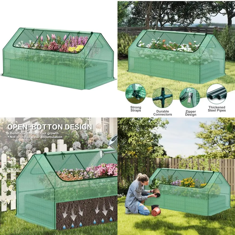 

Raised Garden Bed with Mini Greenhouse - 6x3x3 ft Metal Planter Box for Vegetables with 2 Zippered Roll-Up Doors