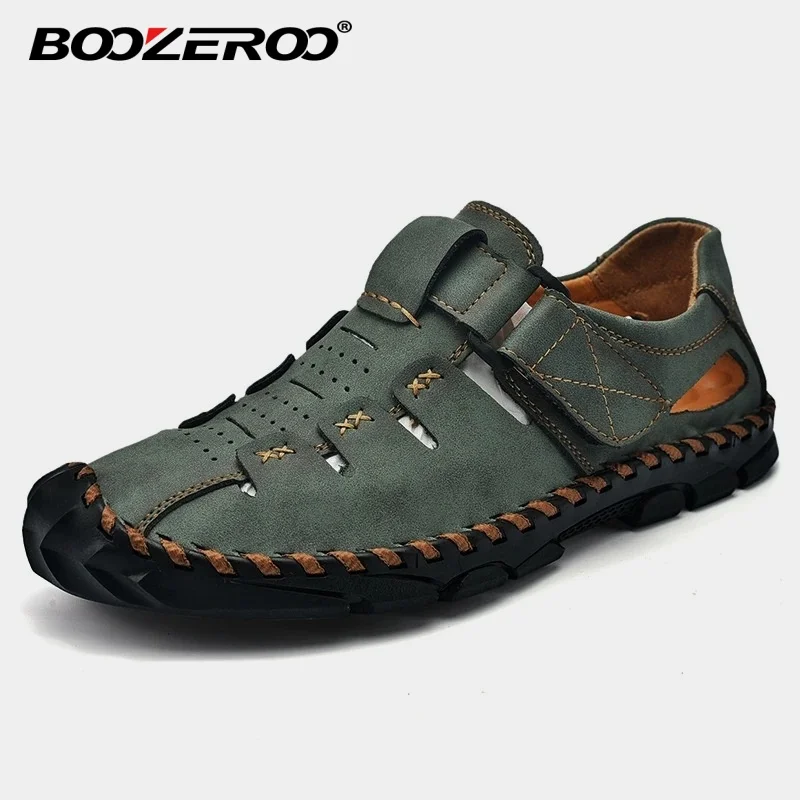 BOOZEROO New Fashion Men's Leather Shoes Handmade Soft Casual Sandals