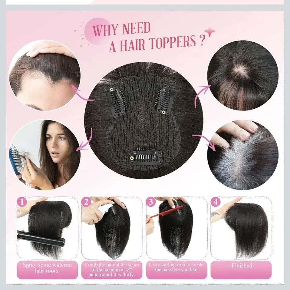 Rich Choices 3.1X4.5 Inch  Human Hair Topper for Women With Bangs Lace Base Lightweight Undetectable Hairpiece for Thinning Hair