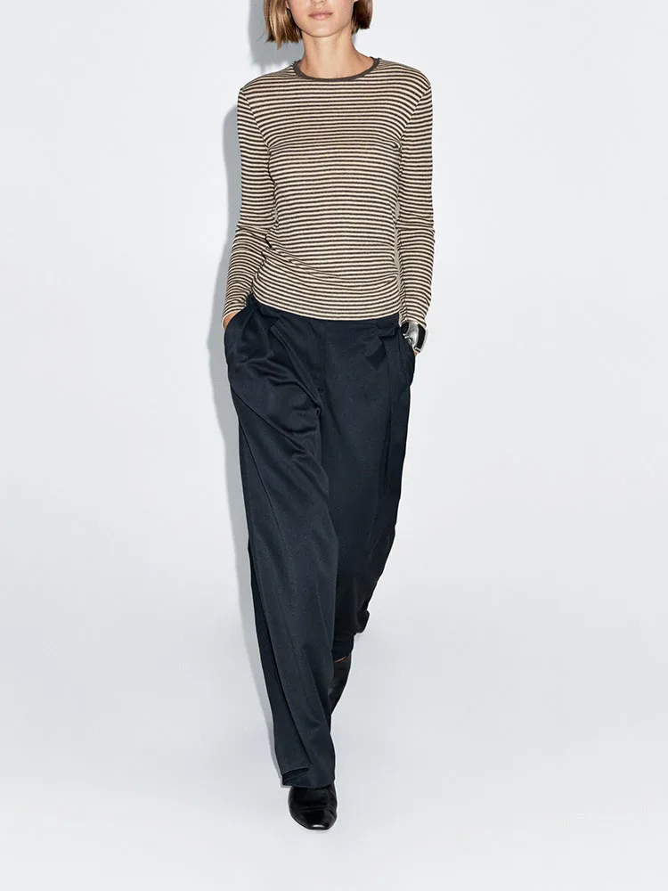 

Высококачественная трикотажная длинная полосатая футболка све, женская зимняя новинка, топ, качественный модный этнический сценический костюм