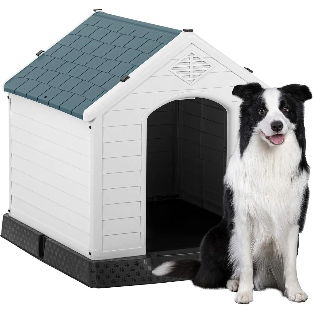 

Outdoor Indoor Plastic Waterproof Doghouse for Small Medium Large Dogs - Puppy Shelter with Air Vents and Elevated Floor