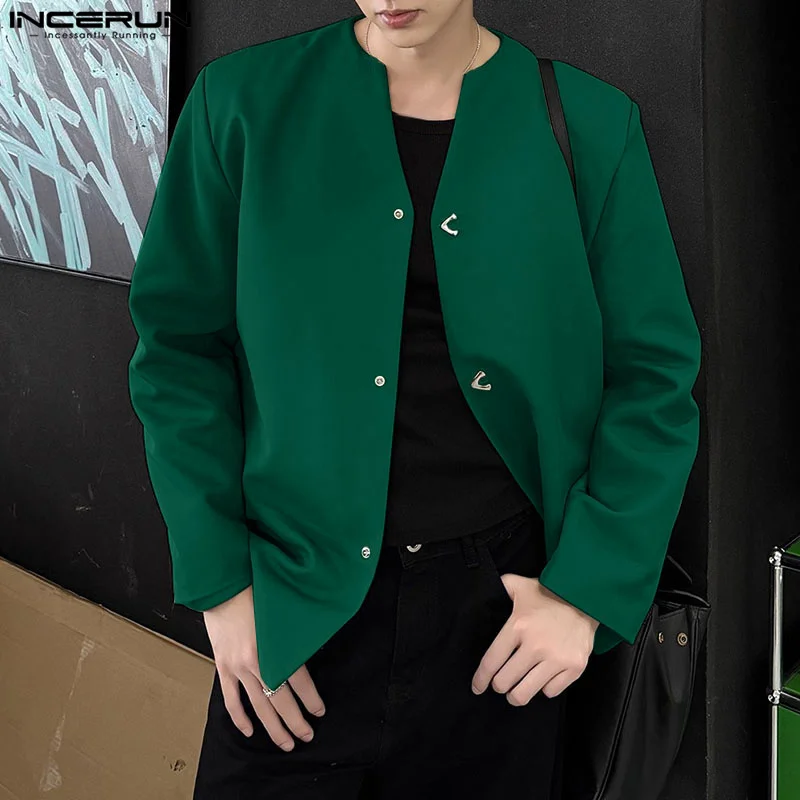 

Men Blazer Solid Color V Neck Long Sleeve Button Streetwear Casual Male Suits Korean Style 2025 Fashion Thin Coats Men INCERUN