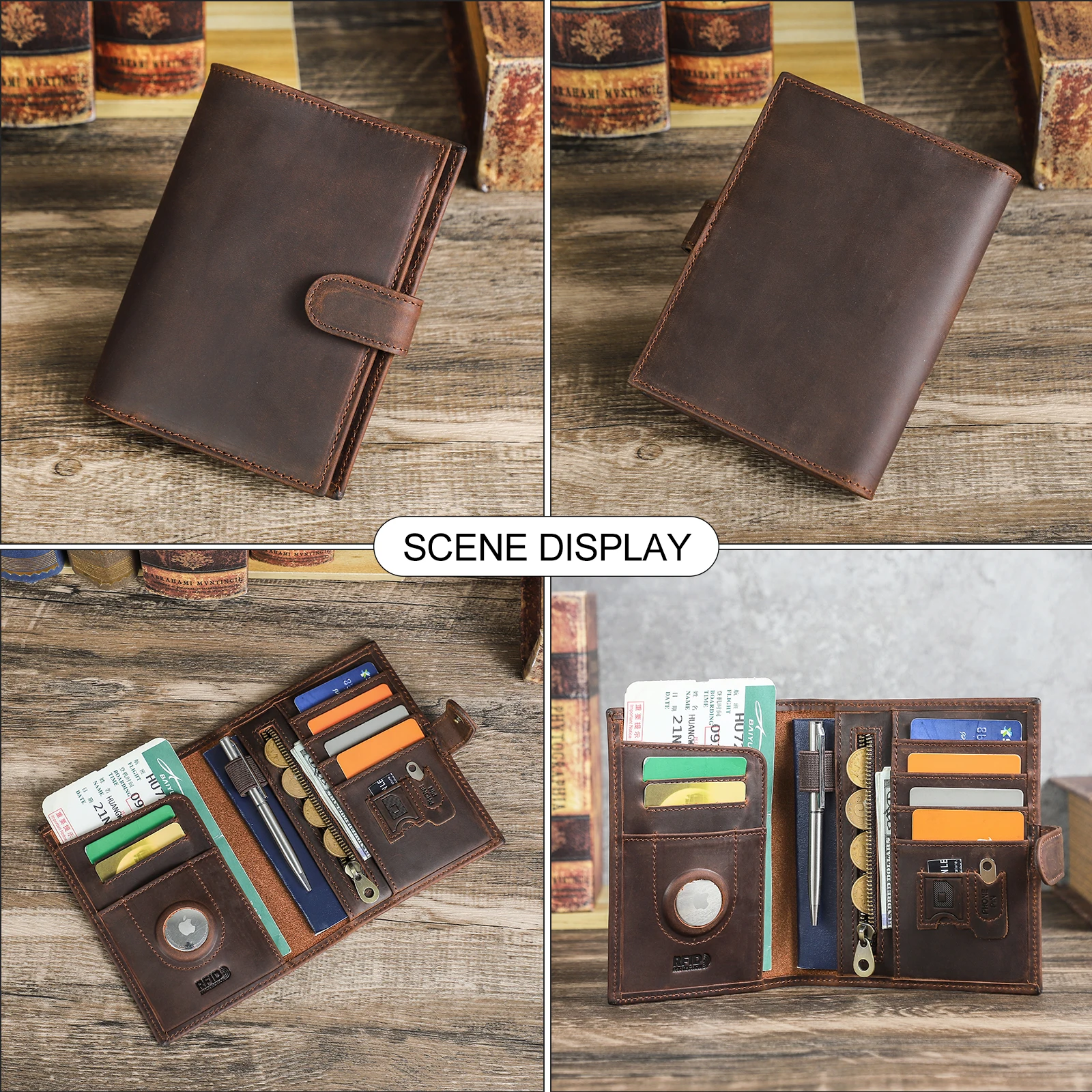 CONTACT'S Genuine Leather Passport Wallet, Vintage Travel Card Holder & Passport Cover, Free SIM Ejector & Name Engraving